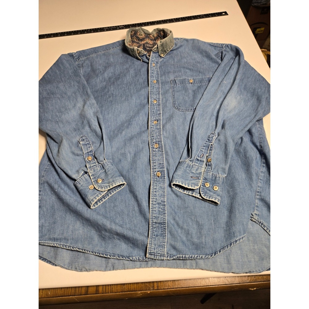 TwentyX by Wrangler Denim Shirt Mens 17.5 Blue Fair Distressed Southwestern